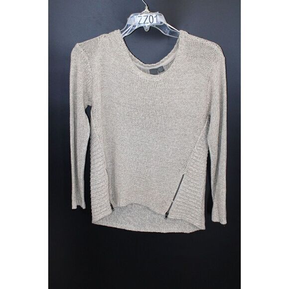 QUINN PULLOVER KNIT SWEATER W/ZIPPER DETAILS SIZE LARGE BEIGE SAND LONG SLEEVE - Picture 1 of 6